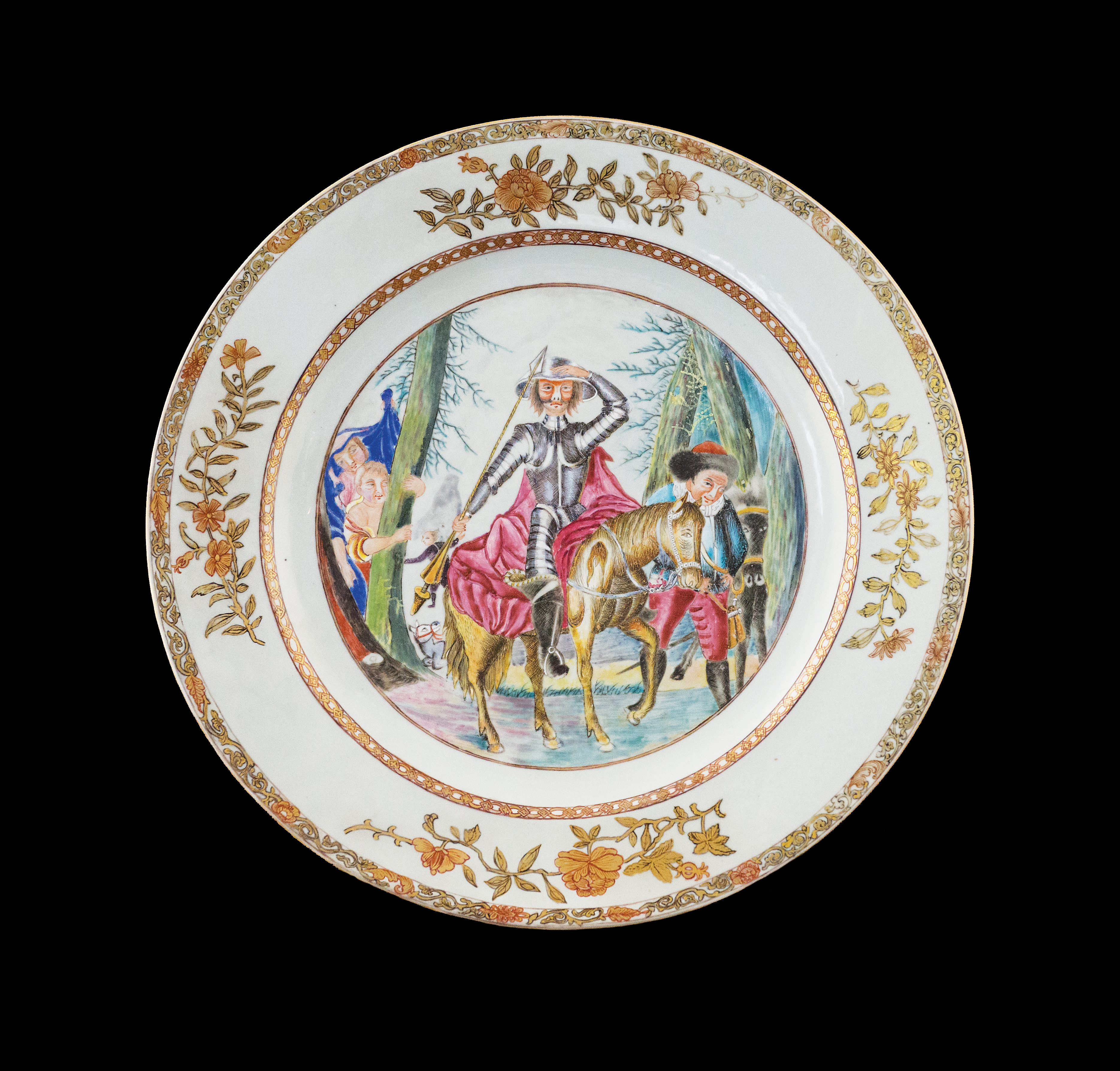 Chinese export porcelain famille rose charger with Don Quixote